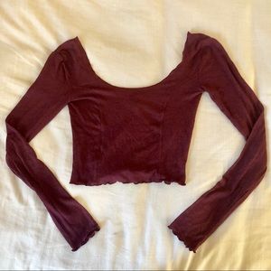 UO ribbed lettuce edge long sleeve crop top